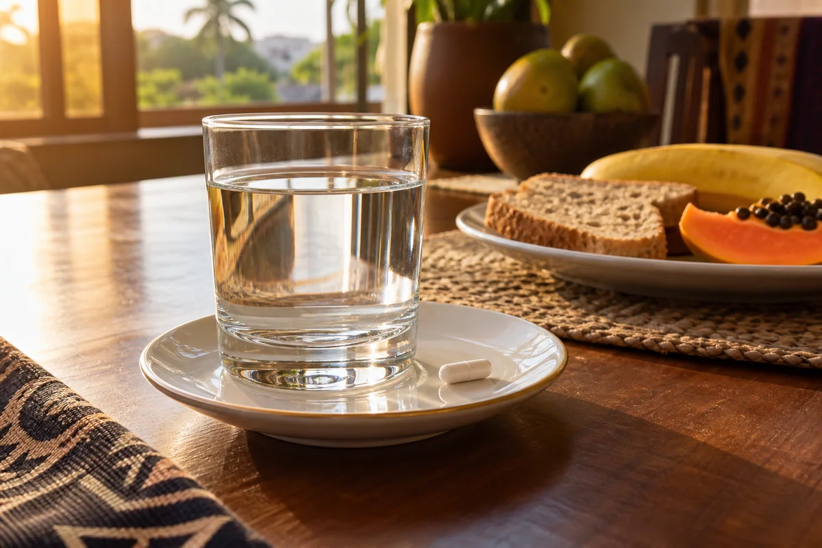 Une capsule et un verre d’eau avant le repas